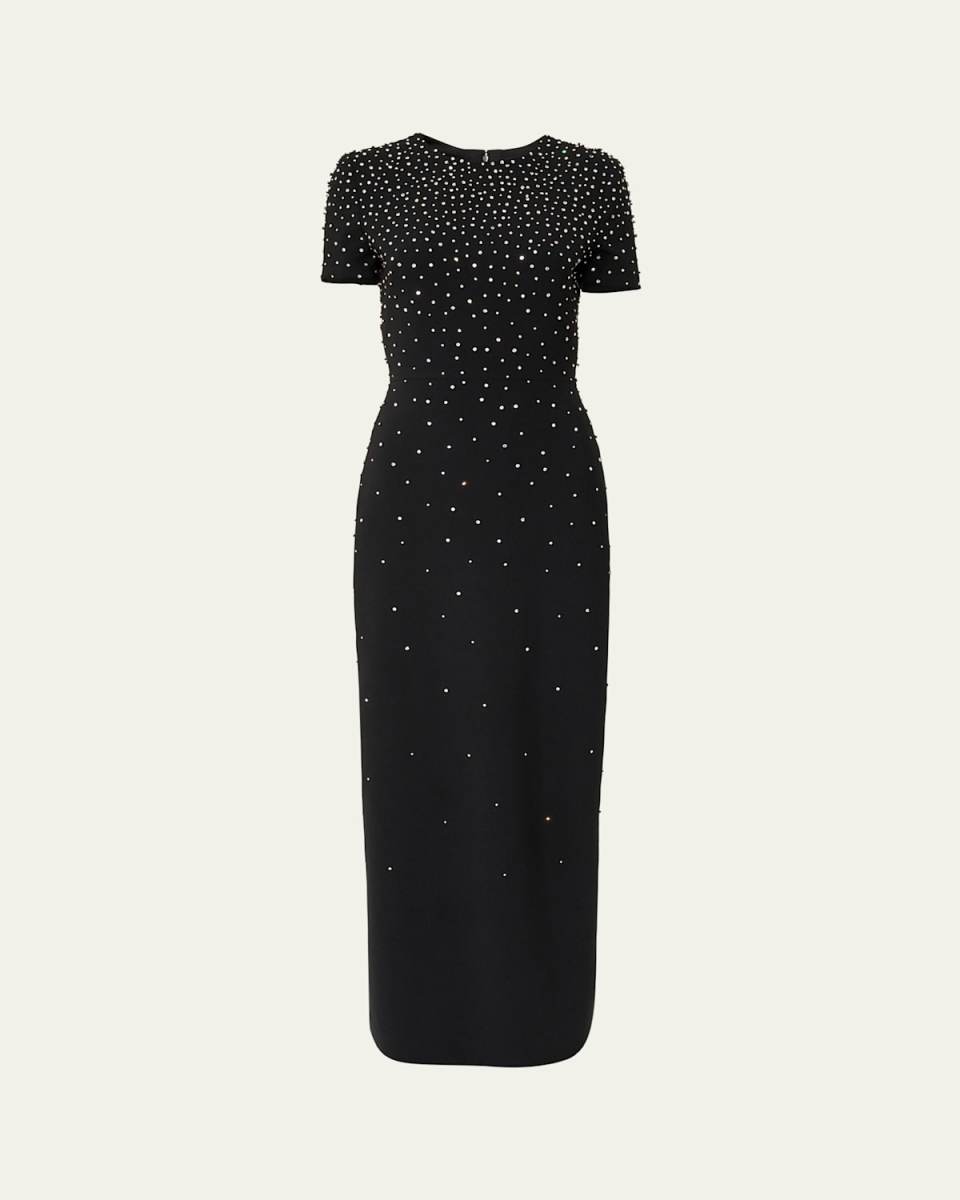 Embellished Short-Sleeve Bow-Back Gown